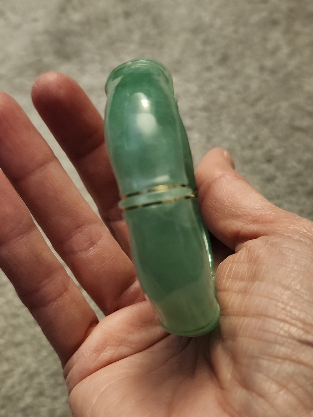 Jade Bangle Bracelet With 14k Bamboo Detail - Picture 2 of 4